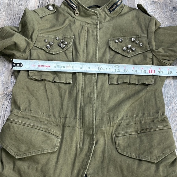 Celebrity Pink Olive Green Utility Jacket with Rhinestone Pockets, size medium - Picture 9 of 14